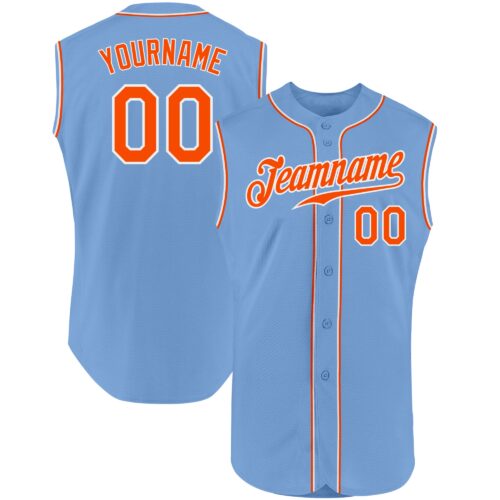 LightBlue0209 Custom Light Blue Orange-White Authentic Sleeveless Baseball Jersey