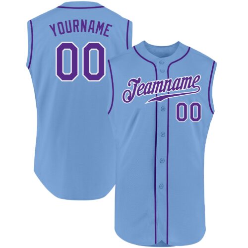 LightBlue0210 Custom Light Blue Purple-White Authentic Sleeveless Baseball Jersey