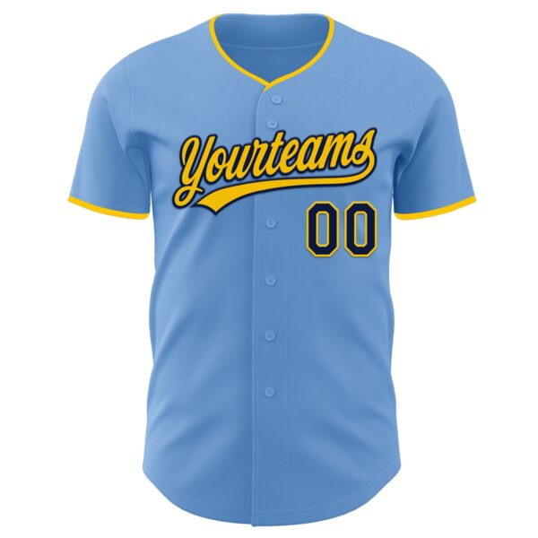 Custom Light Blue Yellow-Navy Authentic Baseball Jersey