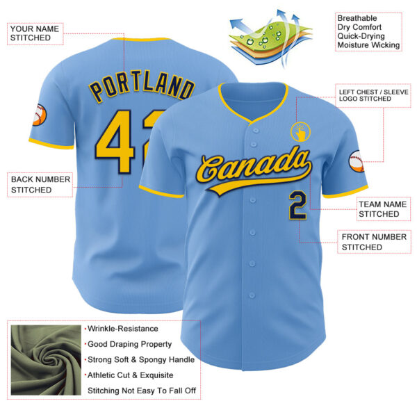 Custom Light Blue Yellow-Navy Authentic Baseball Jersey
