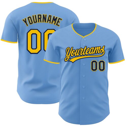 LightBlue0886_9c1a8cbe-5f17-42ef-bfd8-7ceb4ba0939d Custom Light Blue Yellow-Navy Authentic Baseball Jersey