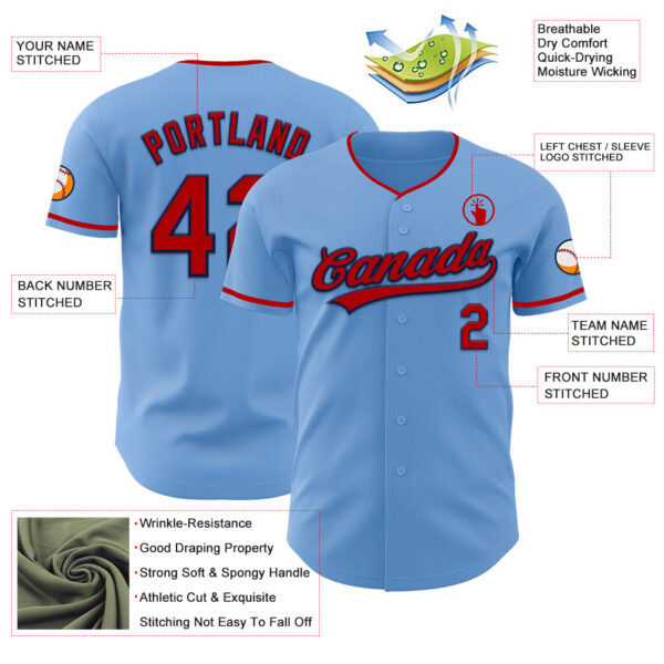 Custom Light Blue Red-Navy Authentic Baseball Jersey