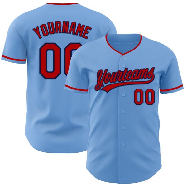 Custom Light Blue Red-Navy Authentic Baseball Jersey