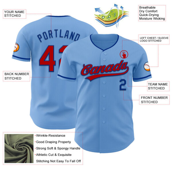 Custom Light Blue Red-Royal Authentic Baseball Jersey