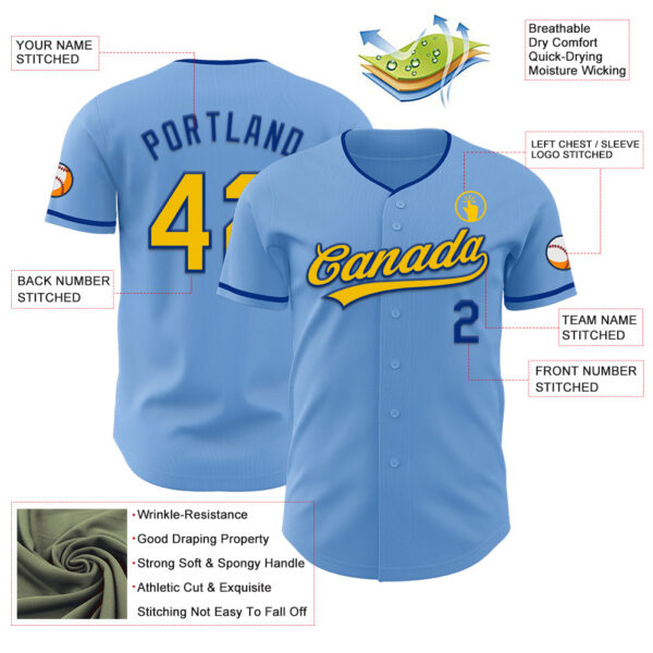Custom Light Blue Yellow-Royal Authentic Baseball Jersey