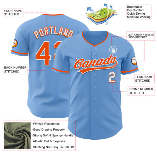 Custom Light Blue Orange-White Authentic Baseball Jersey