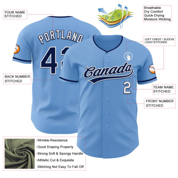 Custom Light Blue Navy-White Authentic Baseball Jersey