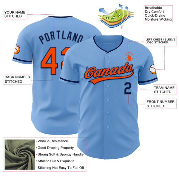Custom Light Blue Orange-Navy Authentic Baseball Jersey
