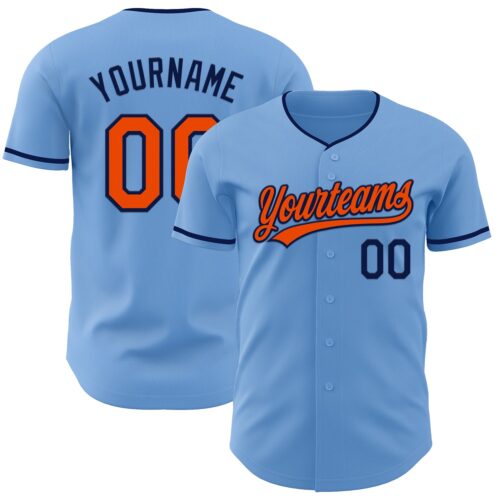 LightBlue0896_2ceb43df-9ab5-494d-a4b3-813be26eb67a Custom Light Blue Orange-Navy Authentic Baseball Jersey