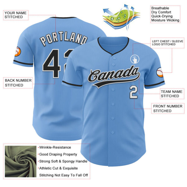 Custom Light Blue Black-White Authentic Baseball Jersey
