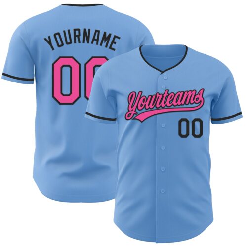 LightBlue0898_72722fd9-8e10-49e9-bea5-a9480123212d Custom Light Blue Pink-Black Authentic Baseball Jersey