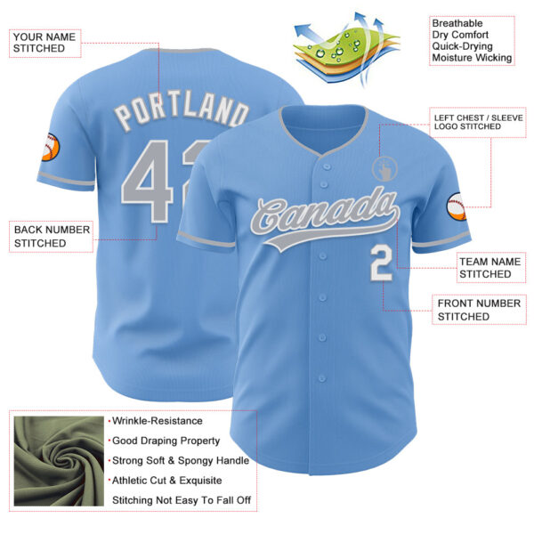 Custom Light Blue Gray-White Authentic Baseball Jersey