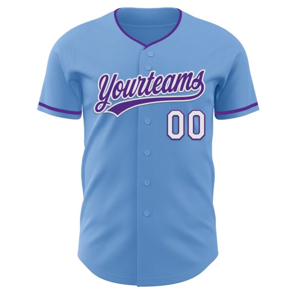 Custom Light Blue Purple-White Authentic Baseball Jersey