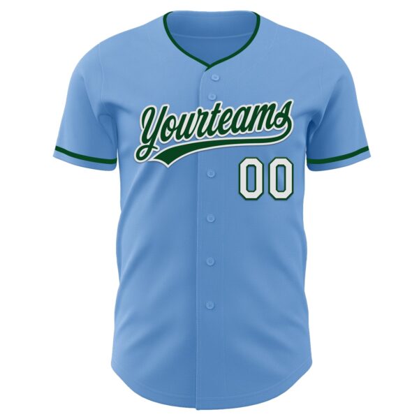 Custom Light Blue Green-White Authentic Baseball Jersey