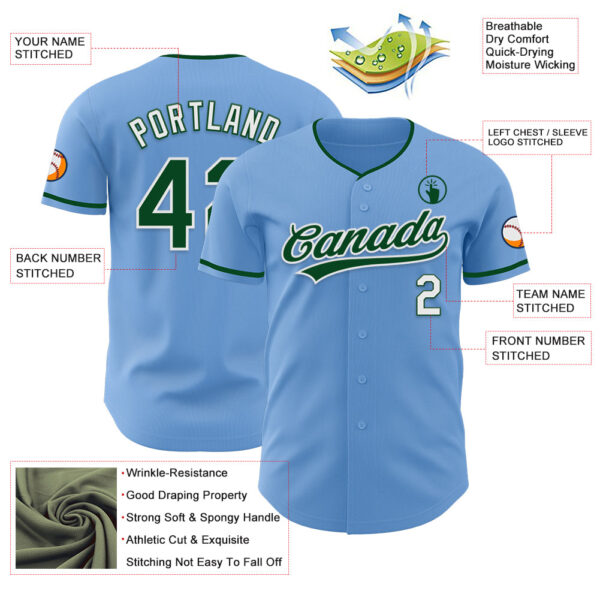 Custom Light Blue Green-White Authentic Baseball Jersey