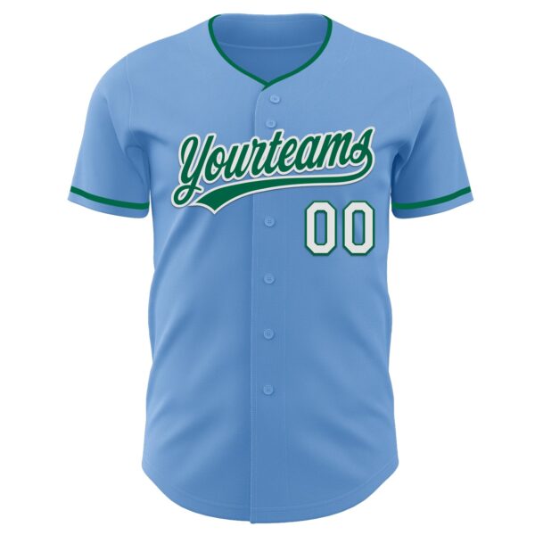 Custom Light Blue Kelly Green-White Authentic Baseball Jersey