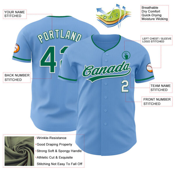 Custom Light Blue Kelly Green-White Authentic Baseball Jersey