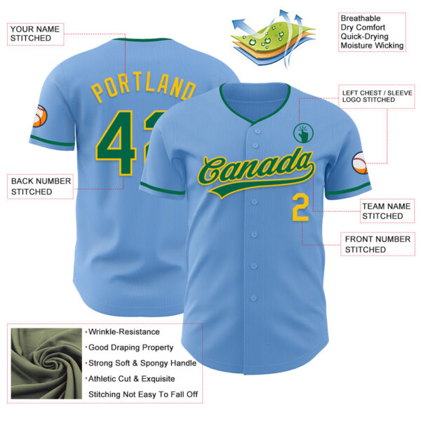 Custom Light Blue Kelly Green-Yellow Authentic Baseball Jersey