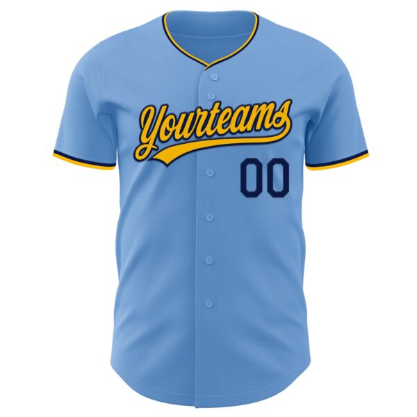 Custom Light Blue Gold-Navy Authentic Baseball Jersey