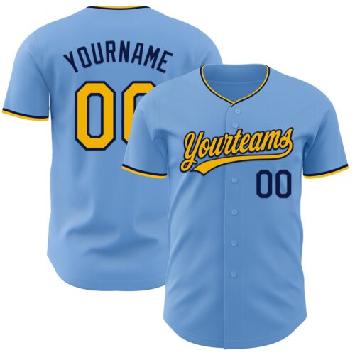 LightBlue0908_97c816ab-d581-4e55-9df9-08c37795b727 Custom Light Blue Gold-Navy Authentic Baseball Jersey
