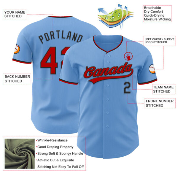 Custom Light Blue Red-Black Authentic Baseball Jersey