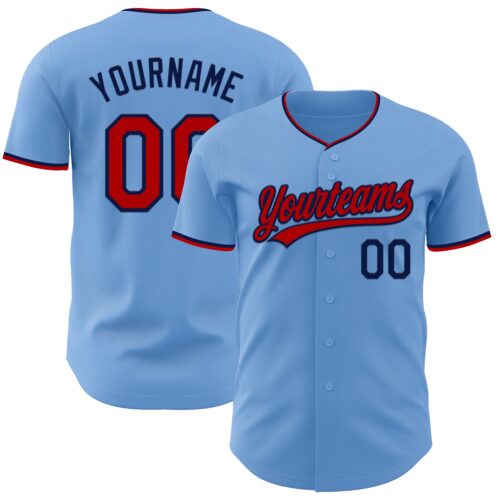 LightBlue0910 Custom Light Blue Red-Navy Authentic Baseball Jersey