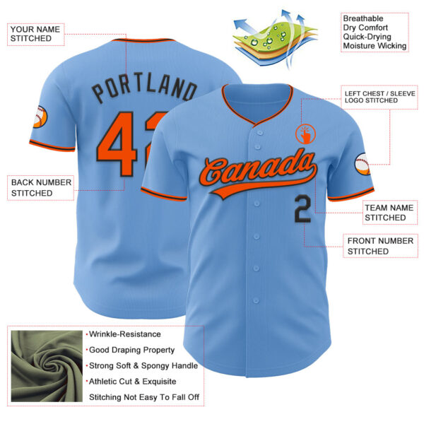 Custom Light Blue Orange-Black Authentic Baseball Jersey