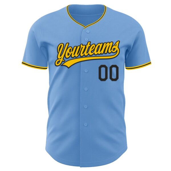 Custom Light Blue Yellow-Black Authentic Baseball Jersey
