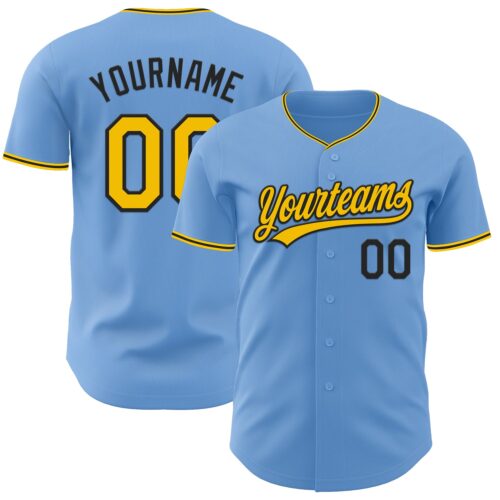LightBlue0912 Custom Light Blue Yellow-Black Authentic Baseball Jersey