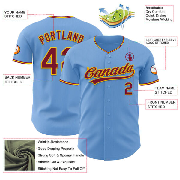 Custom Light Blue Crimson-Yellow Authentic Baseball Jersey