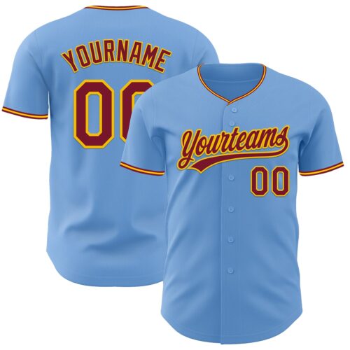 LightBlue0913 Custom Light Blue Crimson-Yellow Authentic Baseball Jersey