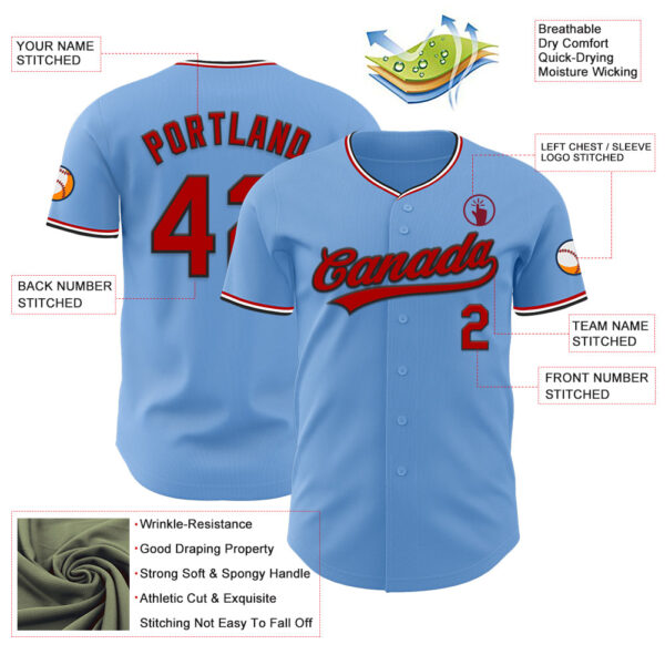 Custom Light Blue Red Black-White Authentic Baseball Jersey