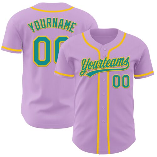 LightPurple0003 Custom Light Purple Teal-Yellow Authentic Baseball Jersey