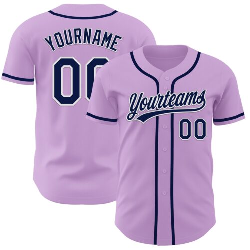 LightPurple0006 Custom Light Purple Navy-White Authentic Baseball Jersey