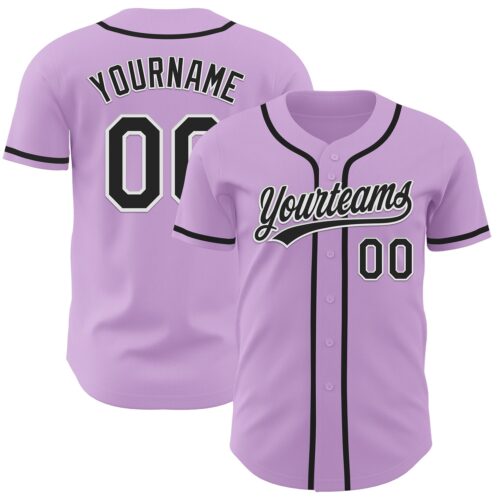 LightPurple0007 Custom Light Purple Black-White Authentic Baseball Jersey