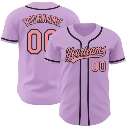 LightPurple0008 Custom Light Purple Medium Pink-Black Authentic Baseball Jersey