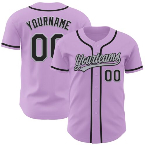 LightPurple0009 Custom Light Purple Black-Gray Authentic Baseball Jersey