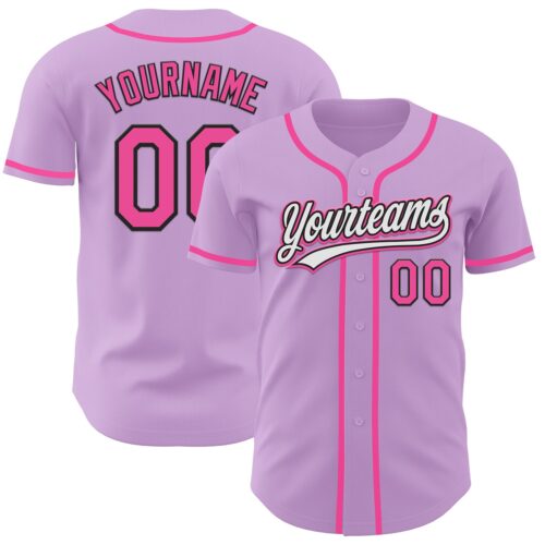 LightPurple0010 Custom Light Purple Pink-Black Authentic Baseball Jersey