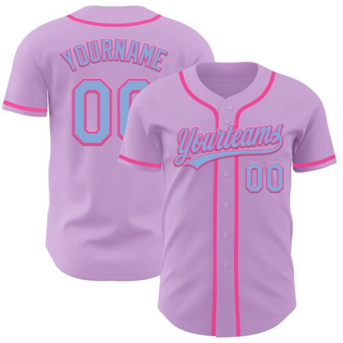 LightPurple0012 Custom Light Purple Light Blue-Pink Authentic Baseball Jersey