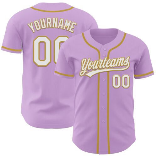 LightPurple0013 Custom Light Purple White-Old Gold Authentic Baseball Jersey