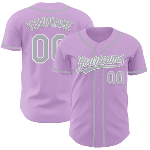 LightPurple0014 Custom Light Purple Gray-White Authentic Baseball Jersey