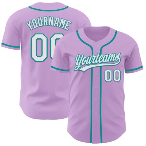 LightPurple0019 Custom Light Purple White-Teal Authentic Baseball Jersey