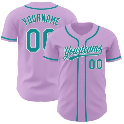 LightPurple0020 Custom Light Purple Teal-White Authentic Baseball Jersey