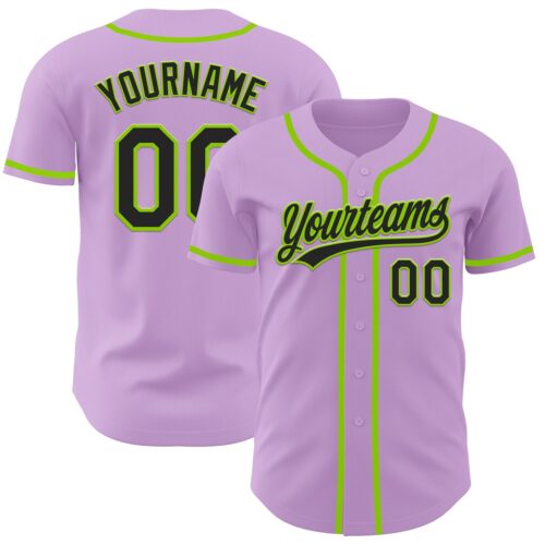 LightPurple0021 Custom Light Purple Black-Neon Green Authentic Baseball Jersey