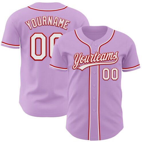LightPurple0022 Custom Light Purple White-Red Authentic Baseball Jersey