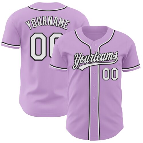 LightPurple0025 Custom Light Purple White-Black Authentic Baseball Jersey