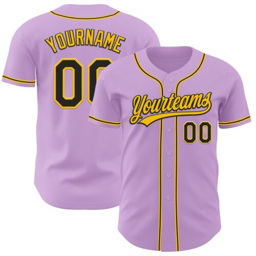 LightPurple0028 Custom Light Purple Black-Yellow Authentic Baseball Jersey