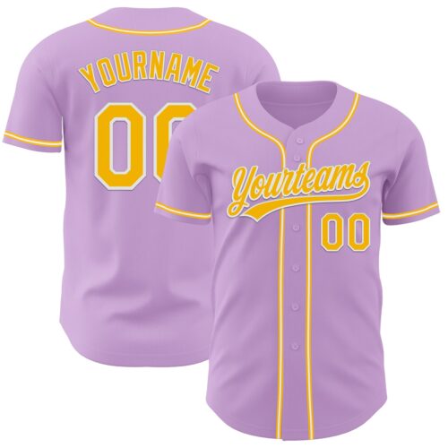 LightPurple0029 Custom Light Purple Gold-White Authentic Baseball Jersey