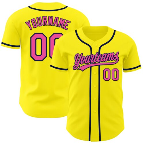 LightYellow0005 Custom Light Yellow Pink-Navy Authentic Baseball Jersey