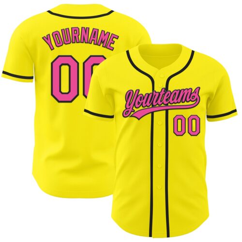LightYellow0007 Custom Light Yellow Pink-Black Authentic Baseball Jersey